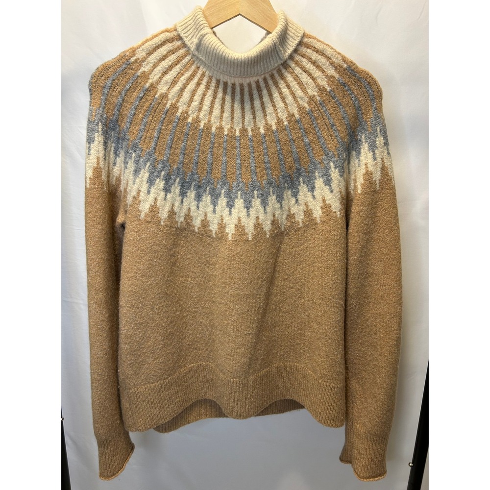 J.Crew Fair Isle Sweater Womens Medium Brown Excellent Merino Alpaca Mock Neck